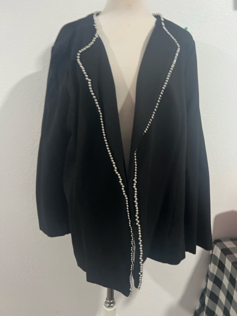 Alfani Black Open-Front Jacket with Silver Beaded Trim